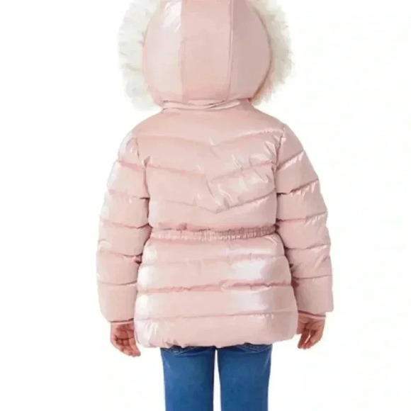 New Members Mark Toddler Sz. 4T Puffer Jacket Pink Removable Faux Fur Hood NWT - Picture 3 of 12